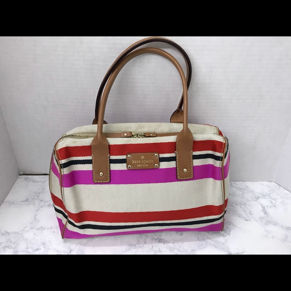Kate Spade Red White Fabric Stripe Bag Purse